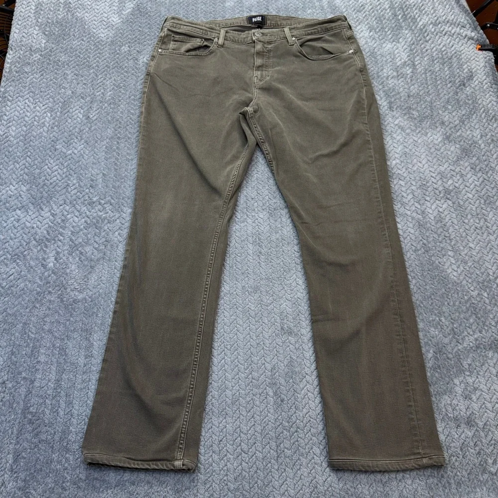 Paige Federal Pants Mens 38x30 Gray Green Slim Straight Leg Rayon Stretch Casual